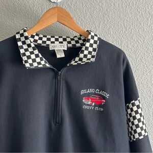 Vintage Solano Chevy Club Checkered Sweater 1/4 Zip Pullover Long Sleeve Size XL